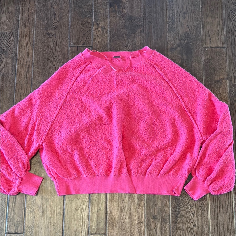 Free People Cropped Pink Textured Sweatshirt